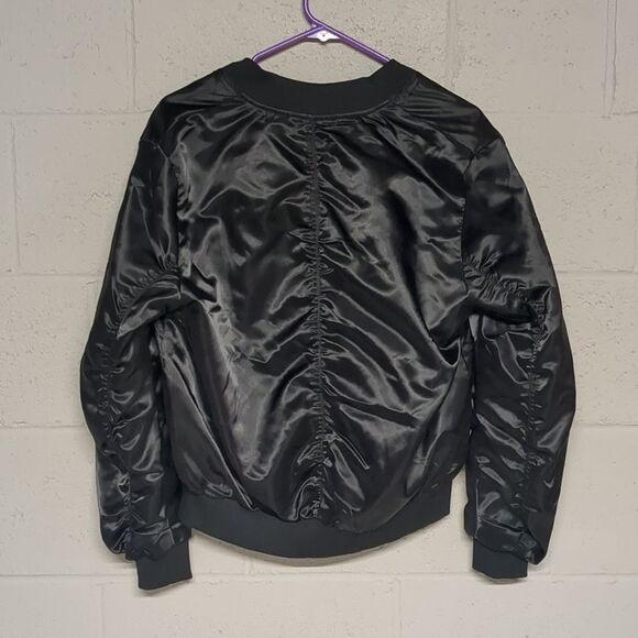 Women's Black Satin Cinch Sleeve Bomber Jacket Size Small NWOT, Bikercore, Edgy - Picture 3 of 4